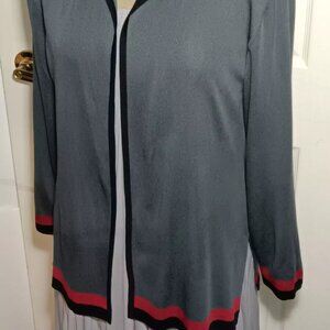 Exclusively Misook Petite Women's Acrylic Color Block Sweater Open Front Size S